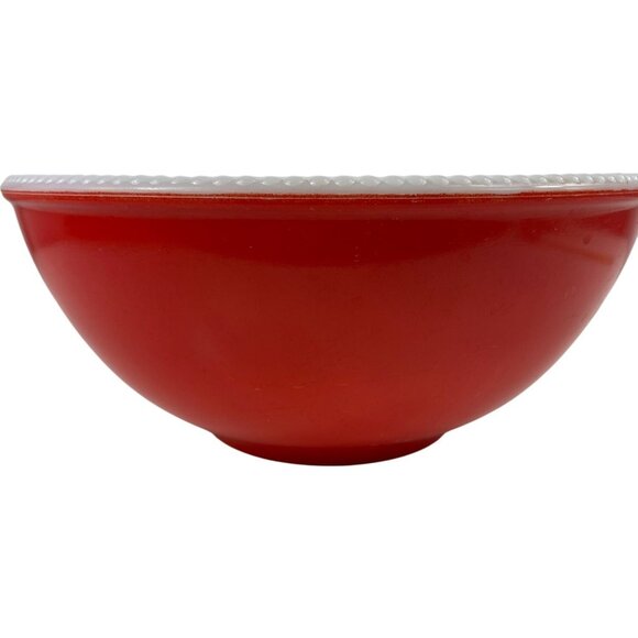 McKee Beaded Edge Milk Glass Red/Orange Large Mixing Bowl 11.25" - Picture 6 of 12